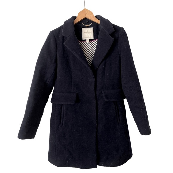 Kate Spade Navy Blue‎ Wool Blend Lined Hidden Button Coat XS - Picture 1 of 5